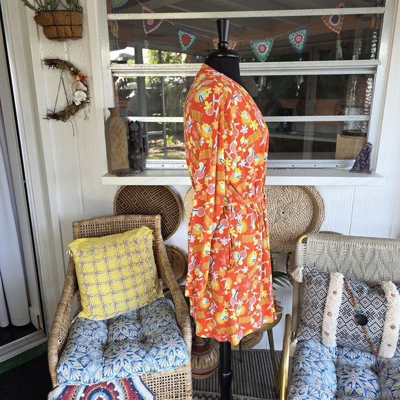 MeUndies XS / S Tropical Vibrant Floral Robe Tiki Resortwear Vacation Soft - Picture 12 of 14